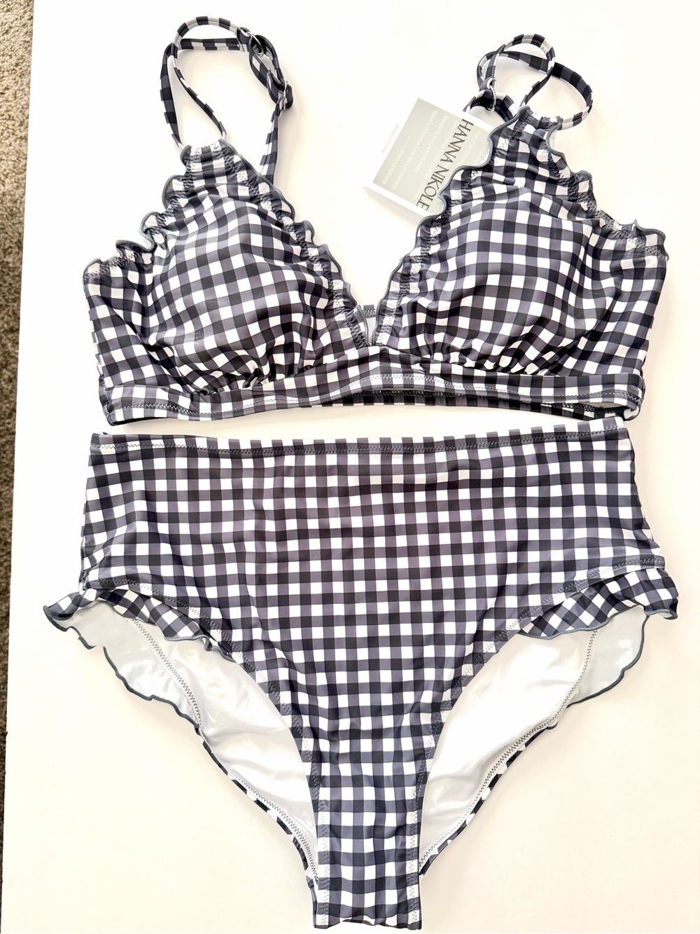 NEW. Hanna Nikole High Waisted, Ruffled Gingham Two-Piece with Tummy Control